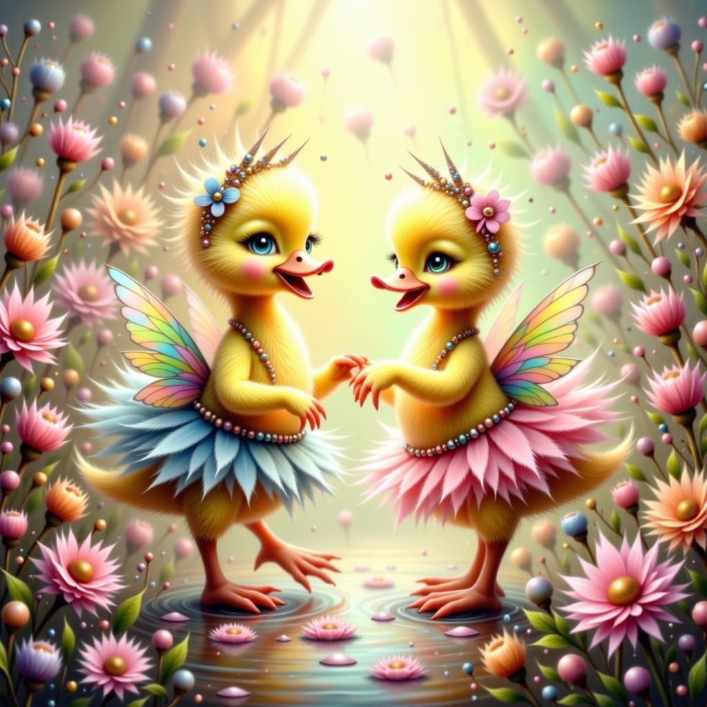 Ducklings Dance in Floral Wonderland