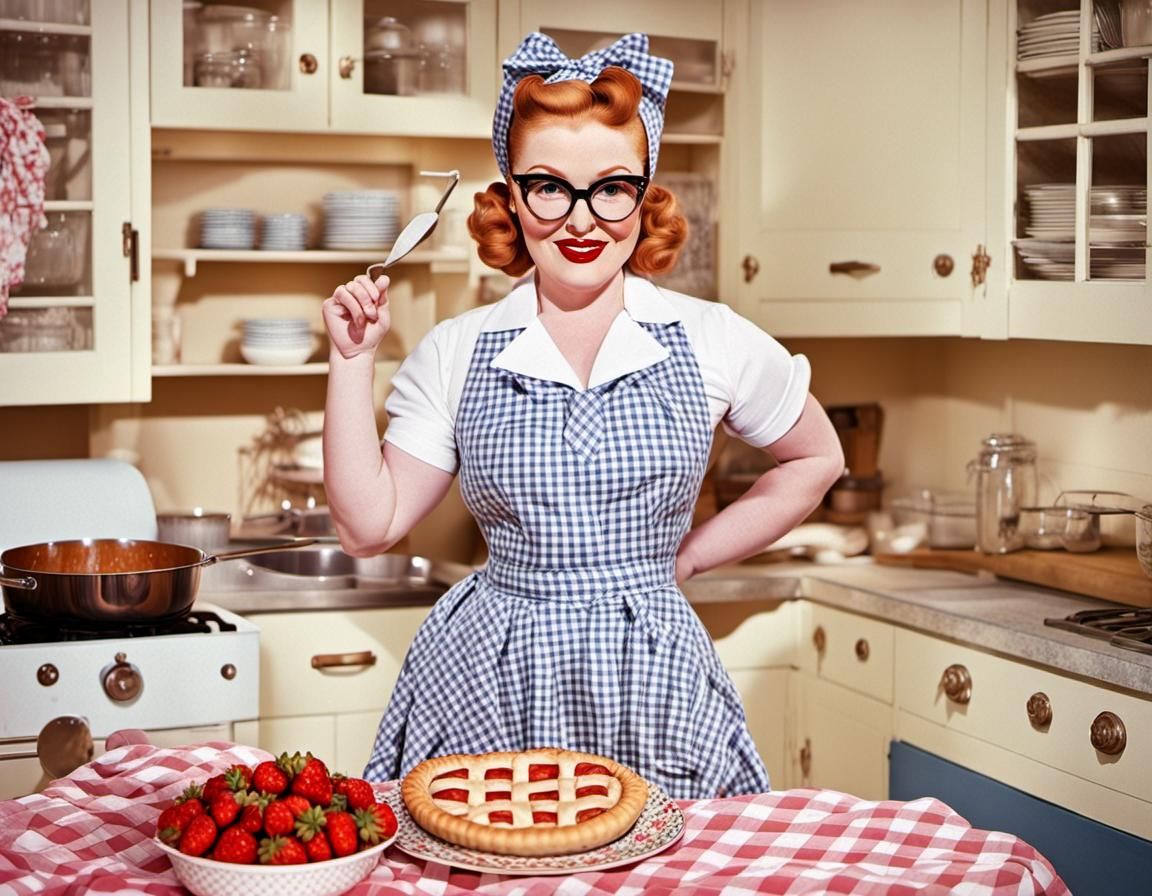 1950s Housewife Baking Pies in Pin-Up Style