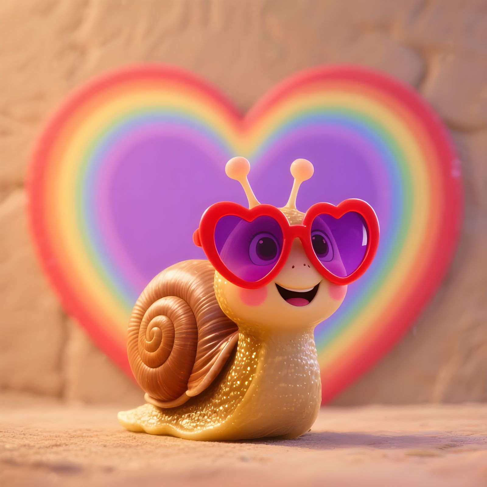 Anthropomorphic Snail with Rainbow Heart Sunglasses