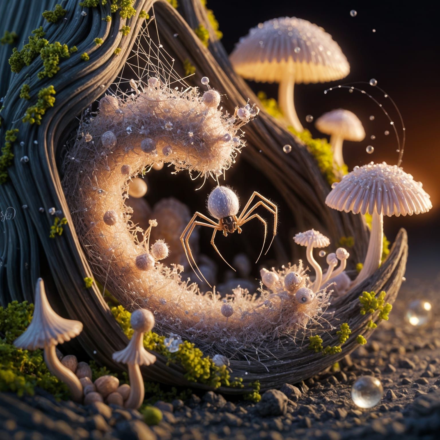 Elegant Spider Sculptor Crafting Silk Art in Bioluminescent ...