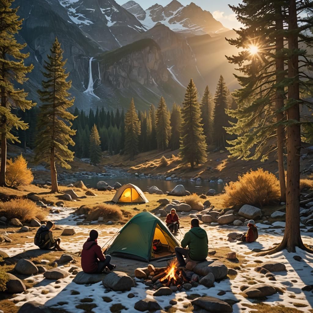 Cozy Tent and Campfire at Sunrise