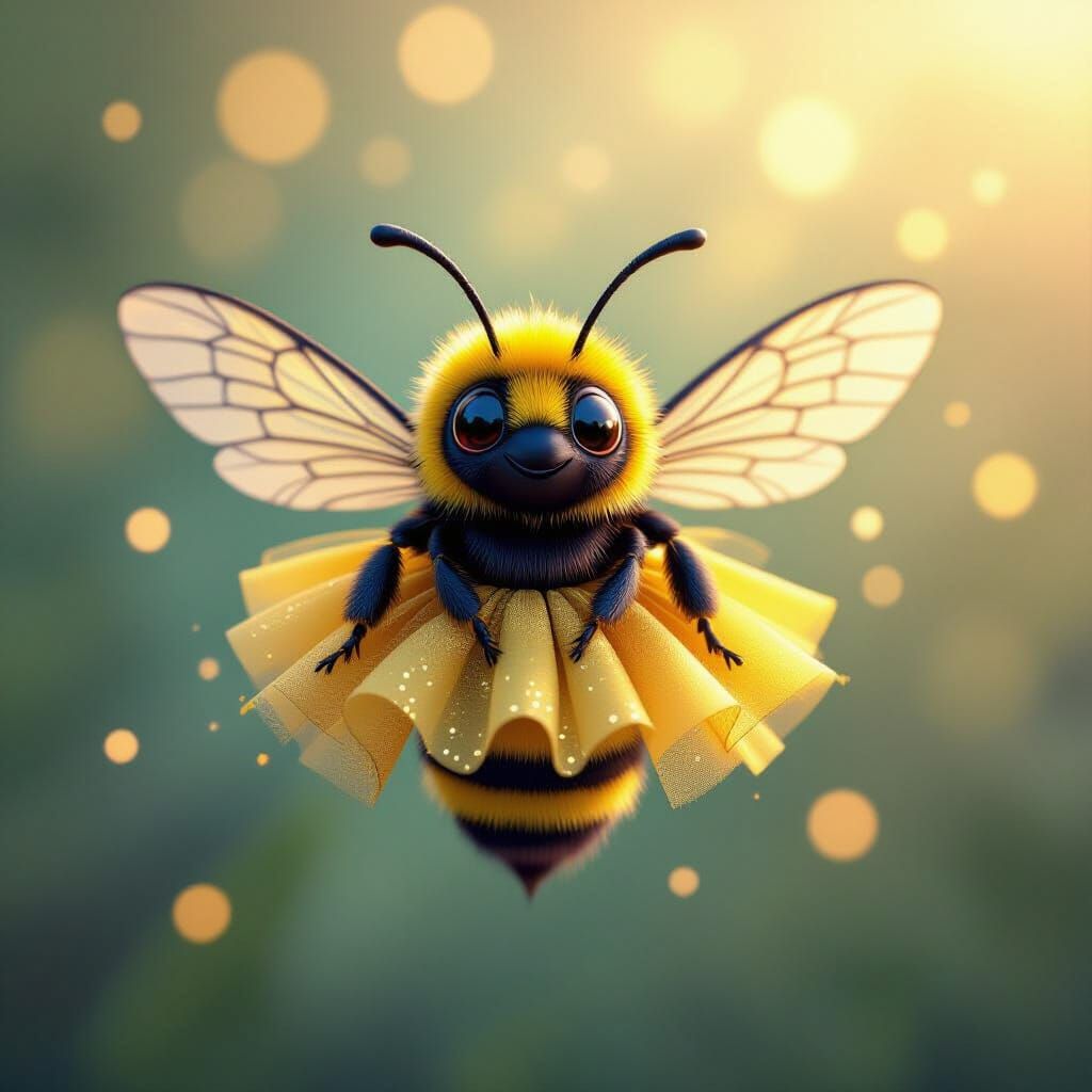 Sleepy Bumblebee in Fairy Costume, 3D Render