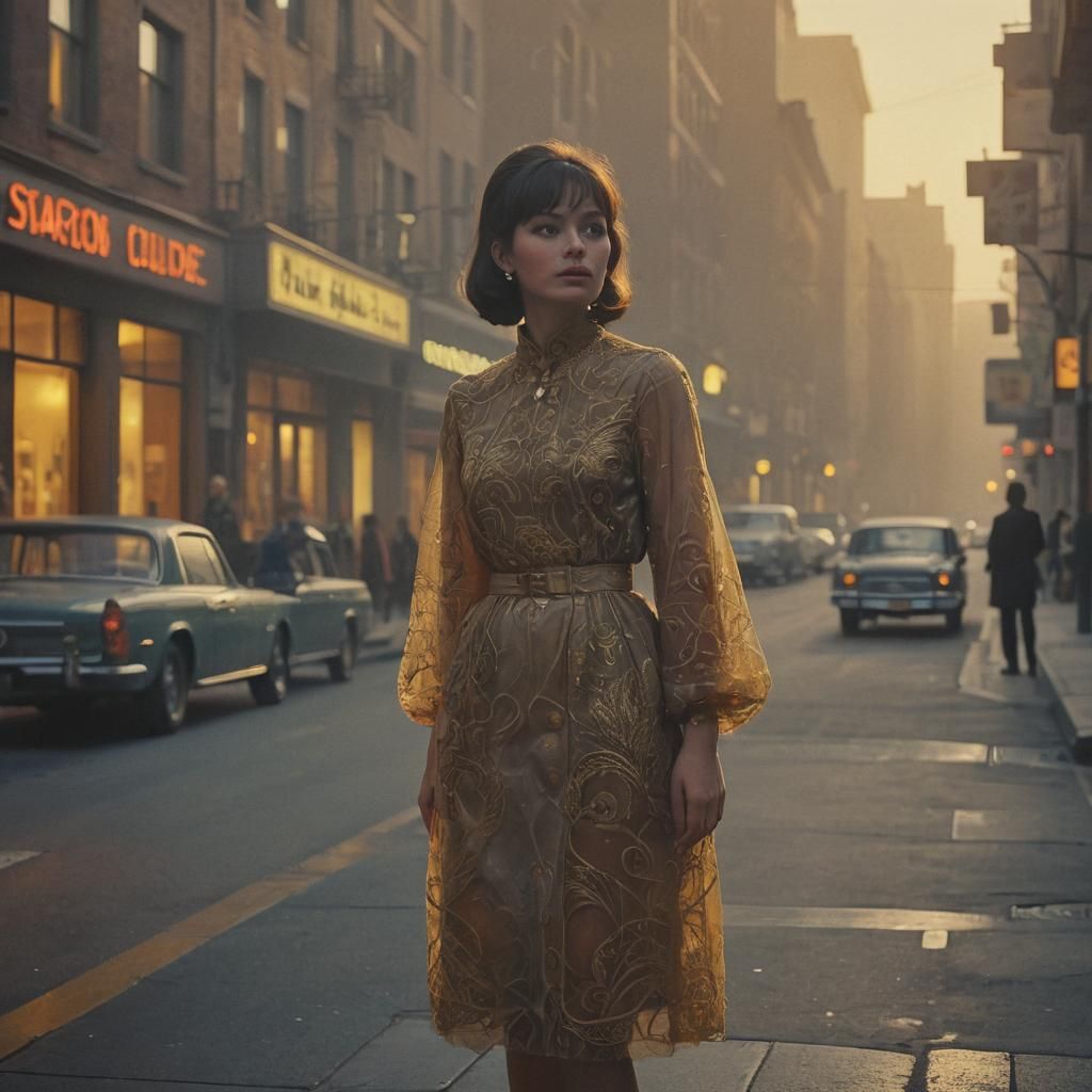 1960s Fashion in Golden Hour, Cinematic Still