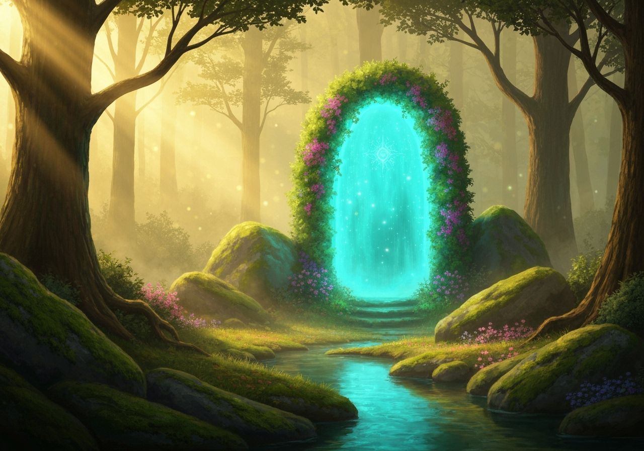 Mystical Portal in Sunny Forest Scene