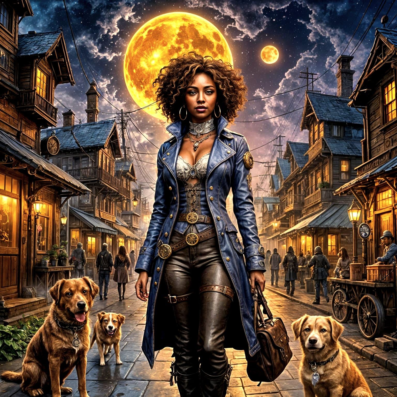 Steampunk Village with Celtic Art and Retro Design