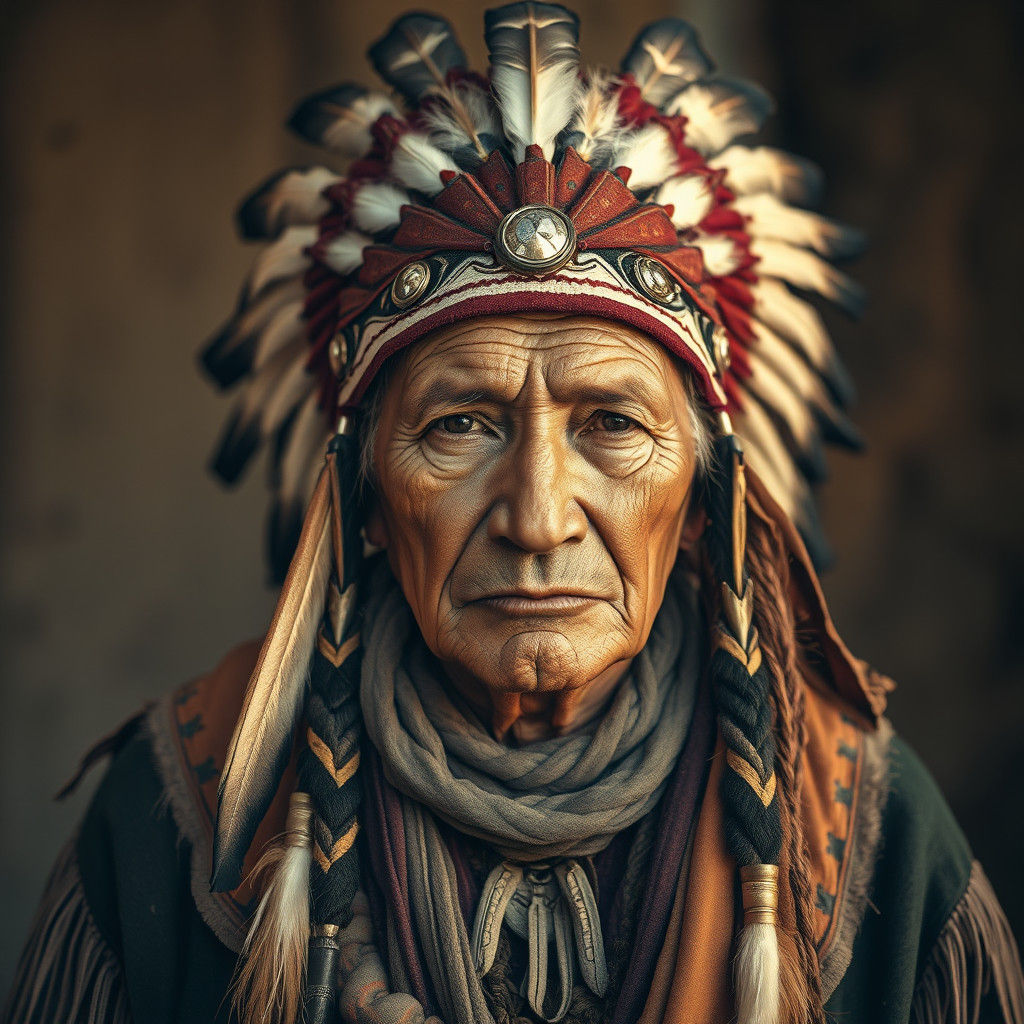 Dignified Native American Elder Portrait in Sepia