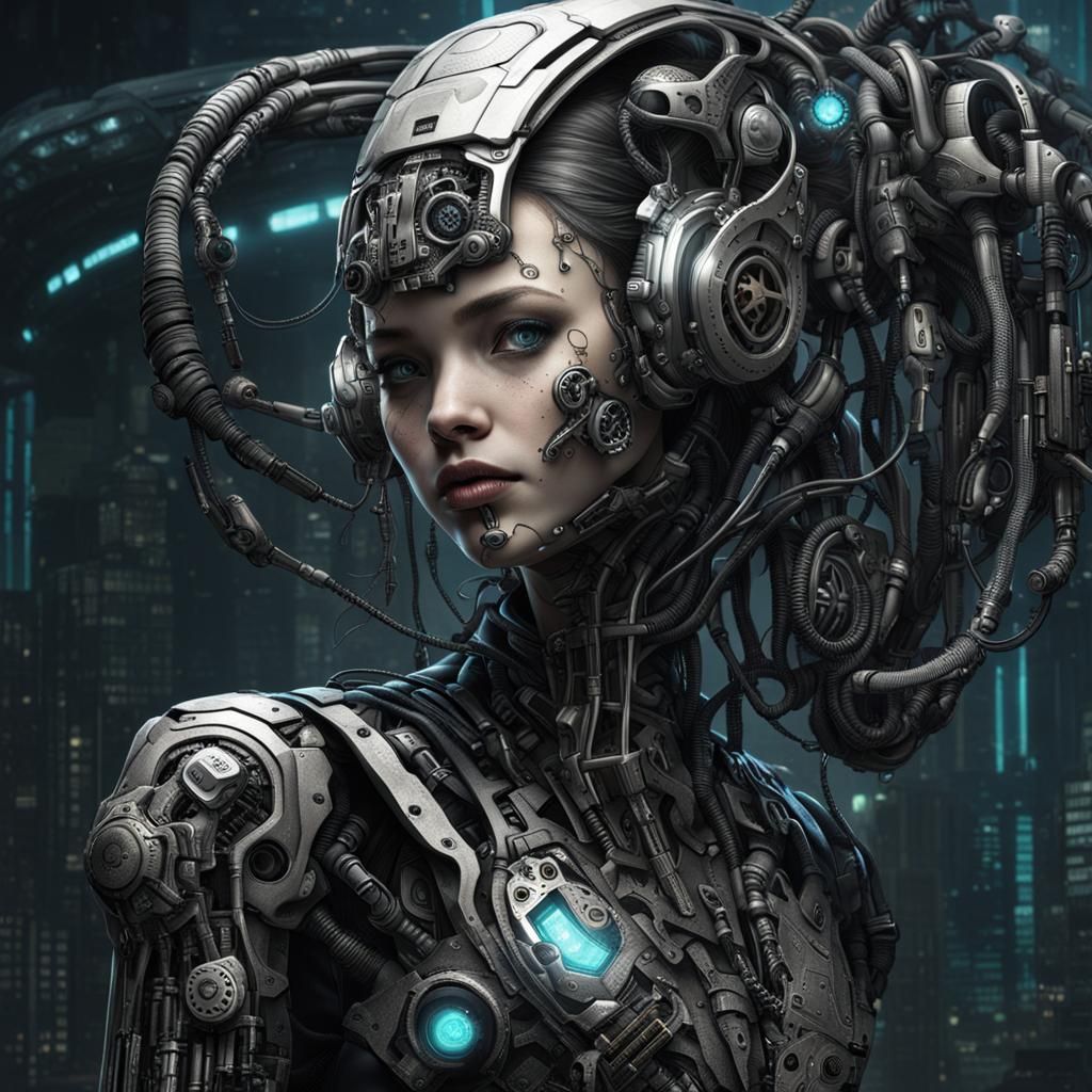 Biomechanical cyberpunk a girl.