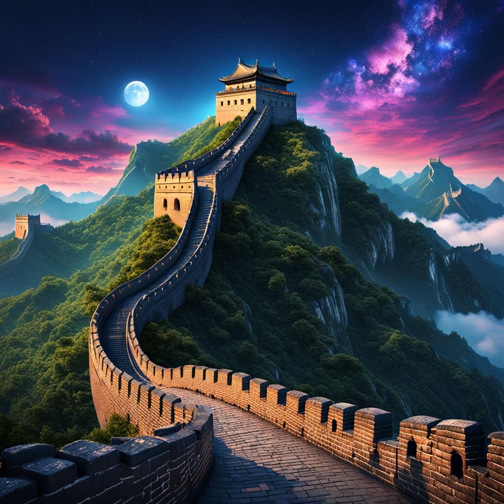 Great Wall of China Under Starry Clouds