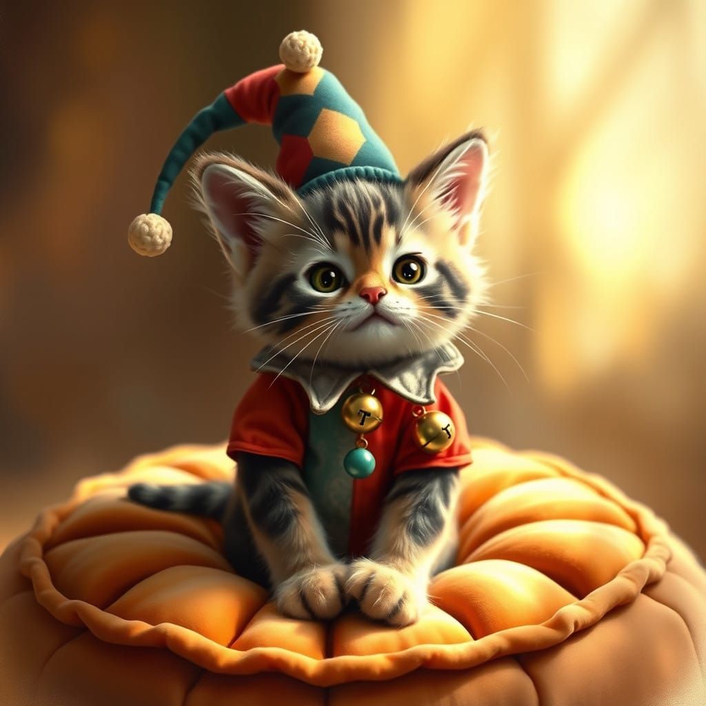 Whimsical Ragdoll Kitten in Jester's Attire