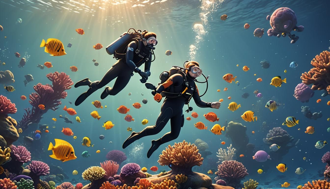 Diver in Open Ocean: 3D Animated Concept Art