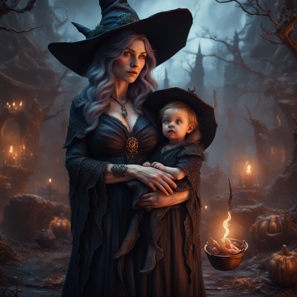 Mother and Baby Witch: Fantastical Matte Painting