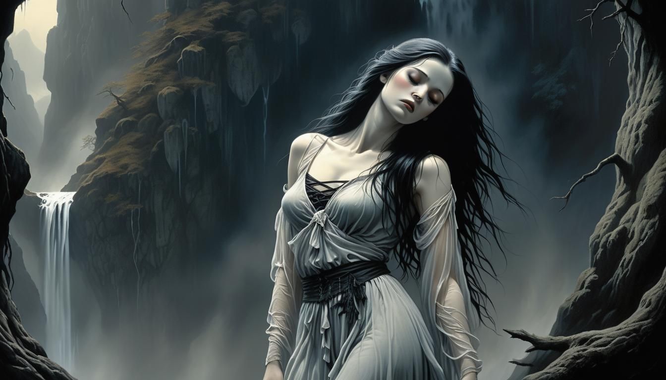 Ethereal Dark Fantasy Anemic Beauty Illustration