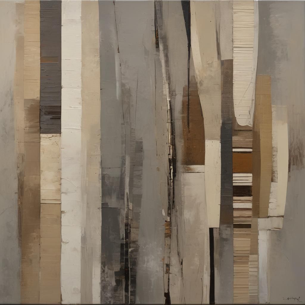 Abstract Geometric Painting with Curved Stripes and Ovals