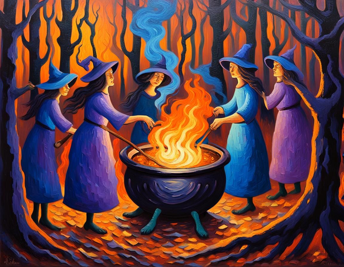 Witches' Gathering: An Expressionist Impasto Painting