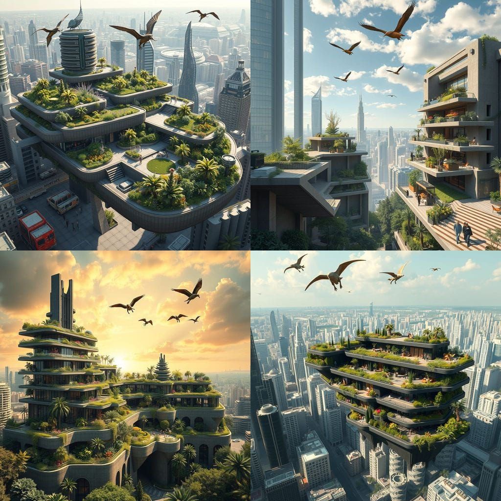 Verdant Terraces in Gotham City with Pterodactyls
