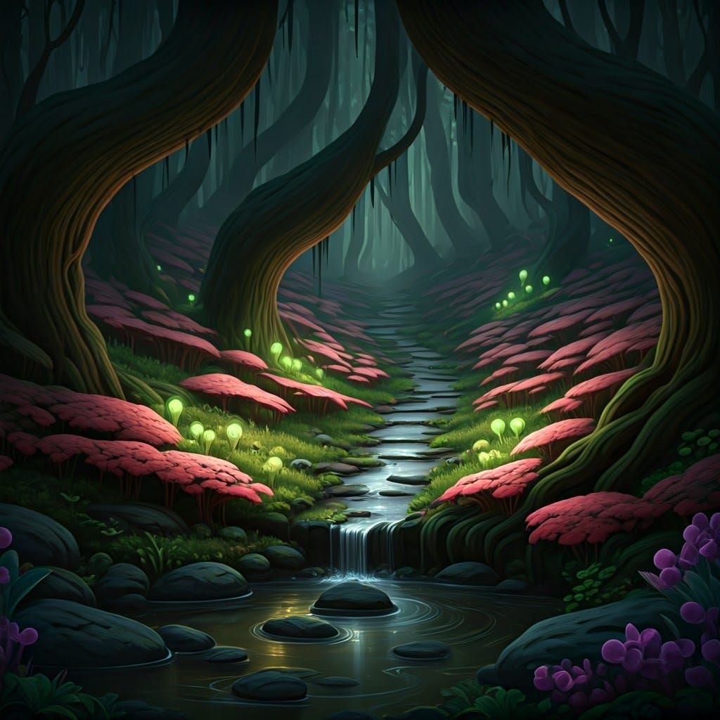 Enchanted Glade in an Alien Fae Forest