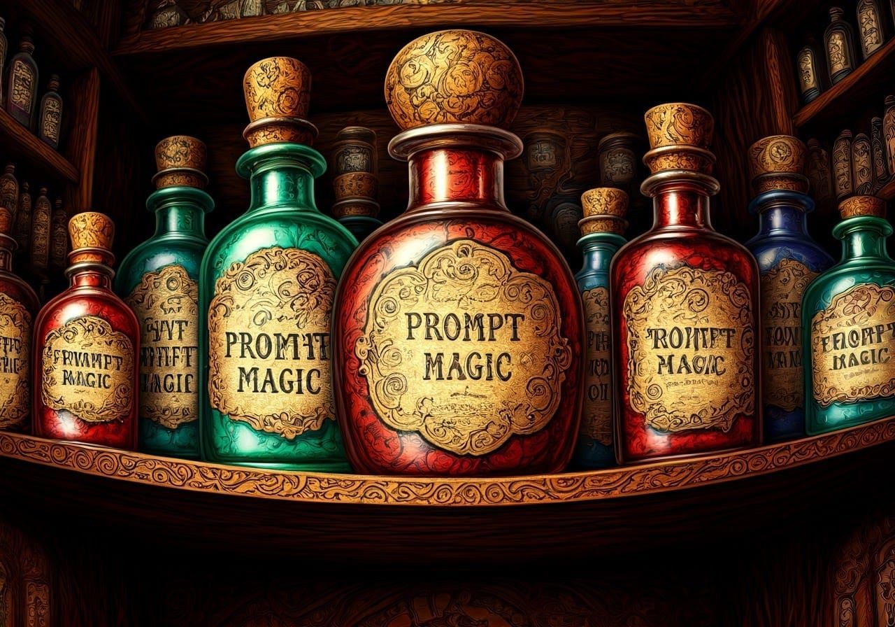 Surreal Apothecary Shelf in Vibrant, Impossible Detail