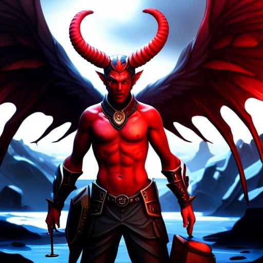 Detailed Tiefling with Wings and Tail