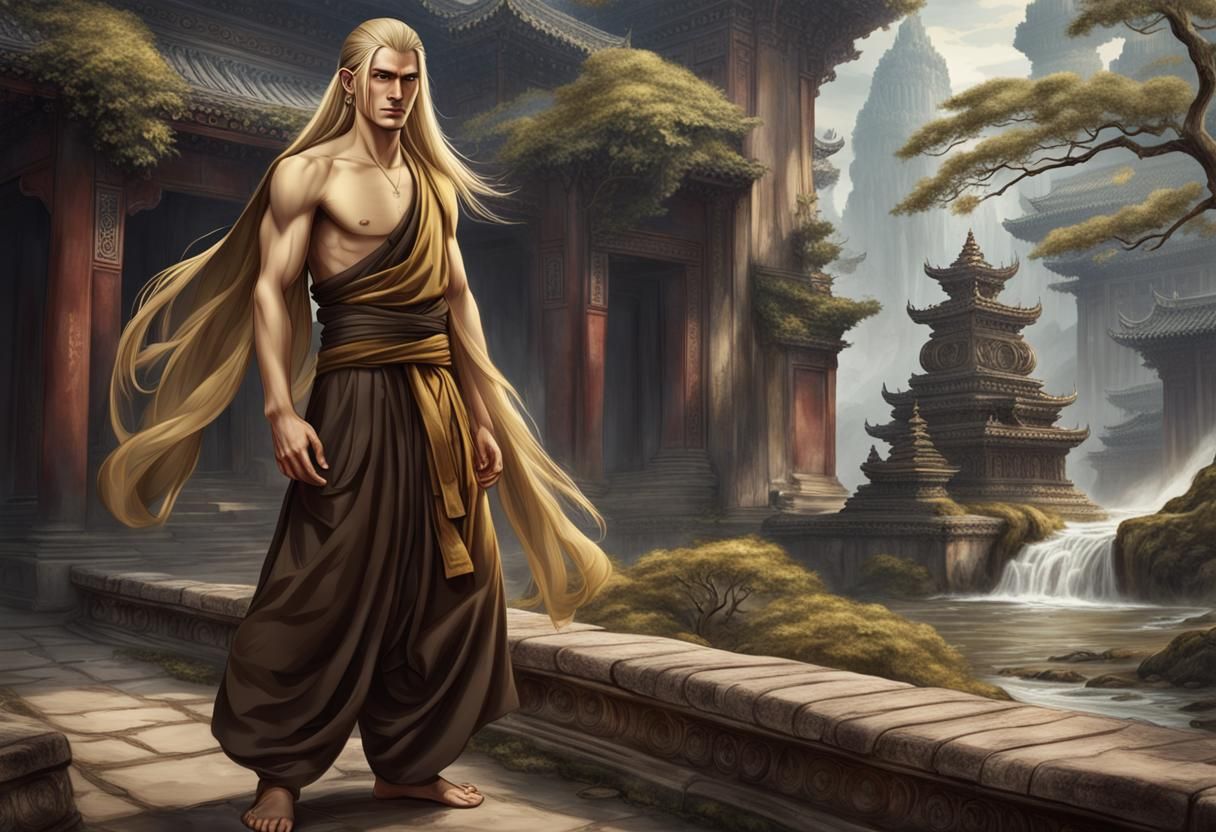 Androgynous Monk with Blond Hair, Ultra Realistic