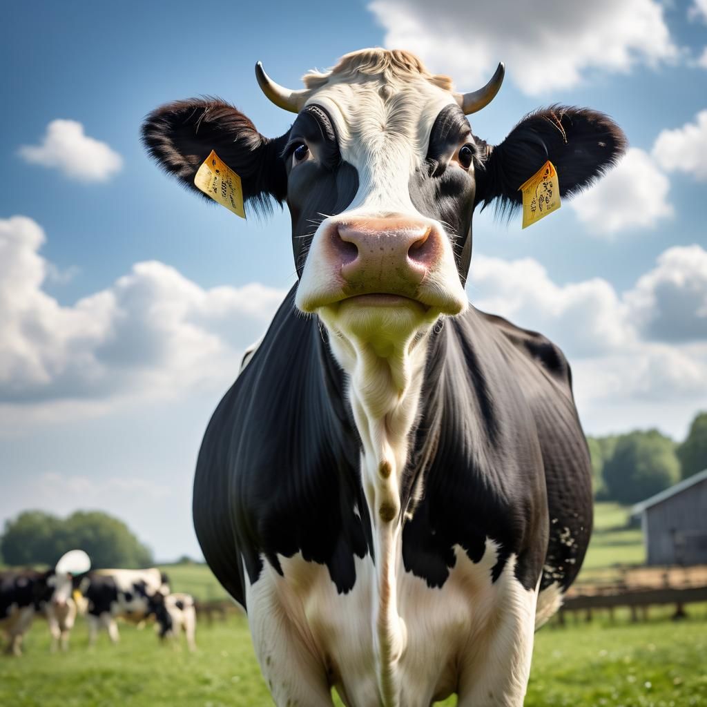 Whimsical Black Cow with Fluffy White Wings Soars Above a Su...