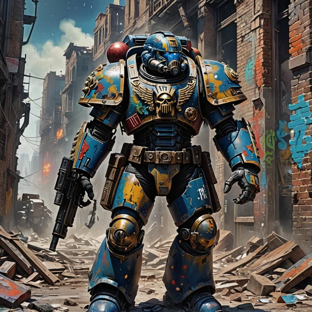 Space Marine in Ruined City: Hyperrealistic Digital Art