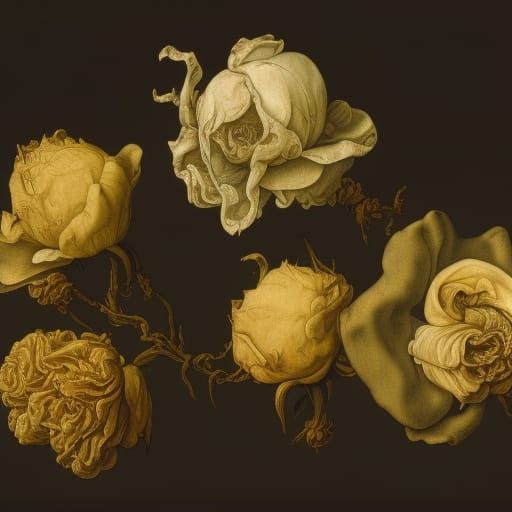 Withered Roses in Rococo Style, Hyperdetailed