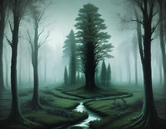 Dark Spruce Forest Landscape in Detailed Digital Art