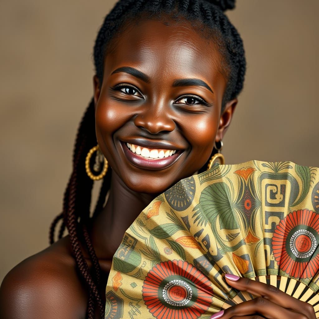 Smiling Black Woman with Congolese-Inspired Fan