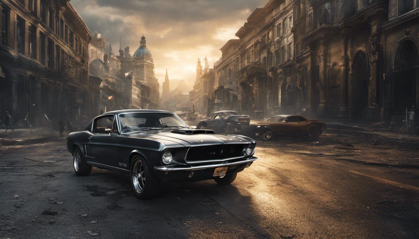 Ghost Rider Drives Mustang in Apocalyptic City