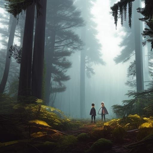 Boy Ghost Laughing in Dark Fantasy Forest