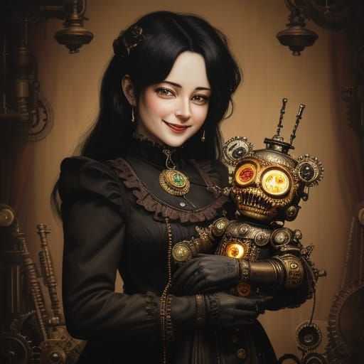 Steampunk Automaton Baby Oil Painting