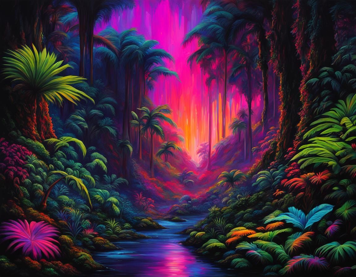 Bioluminescent Rainforest in Space: Neon Dreamscape