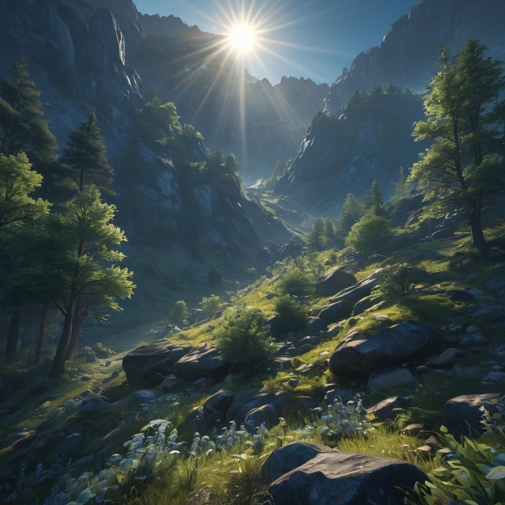 Breathtaking Landscape Painting with Misty Blue Atmosphere