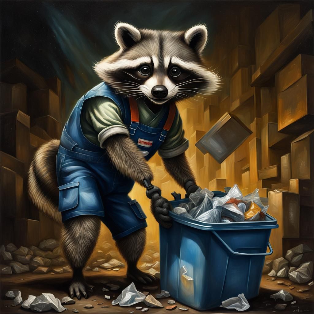 Raccoon Garbage Collector in Renaissance Style