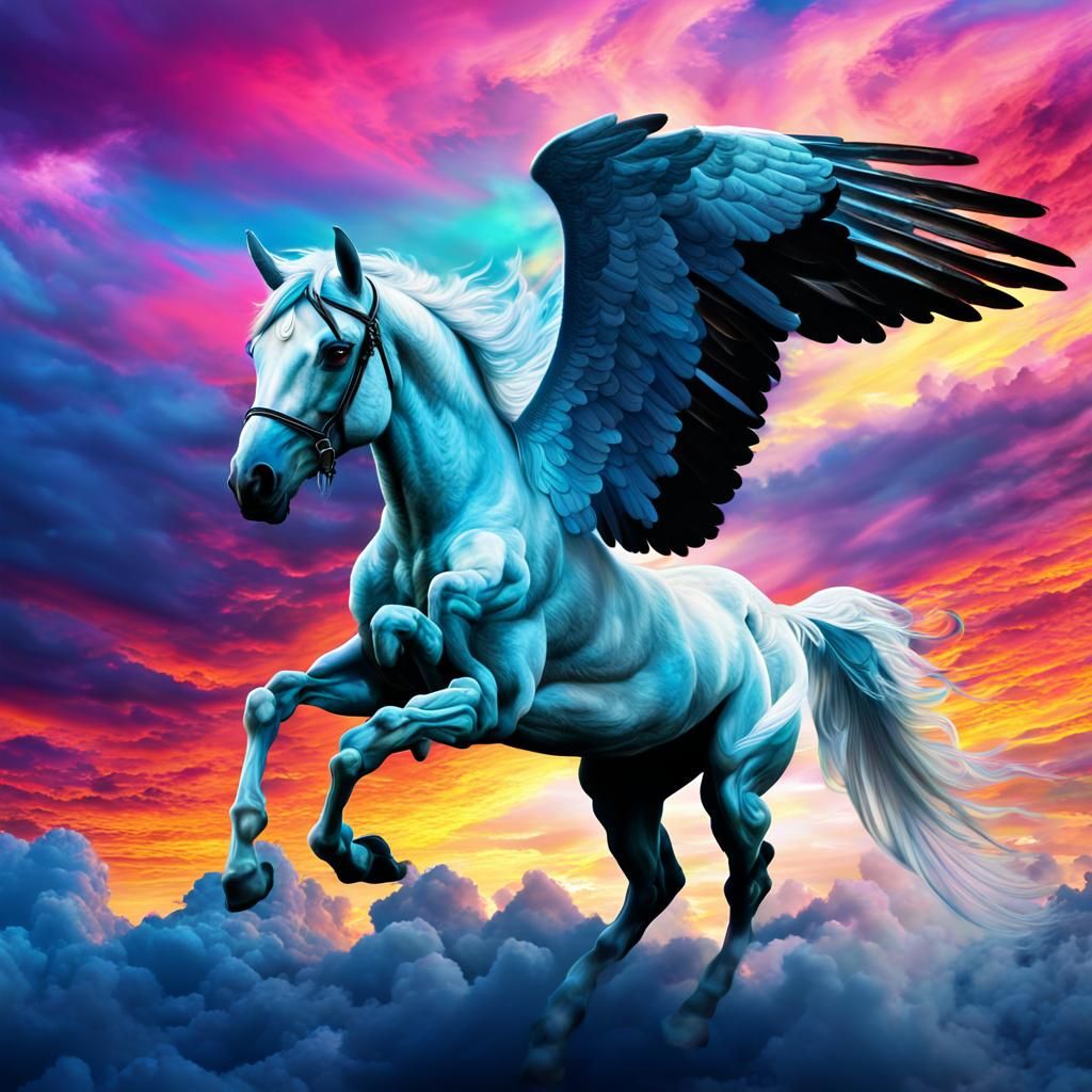 Pegasus Flight Over Mystic Clouds in HDR