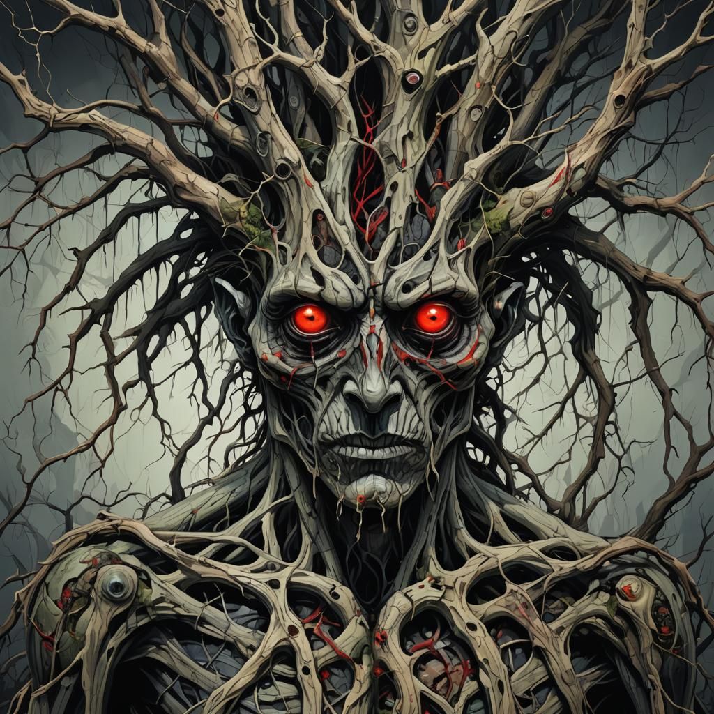 Eerie Corrupted Humanoid Plant in Expressionist Style