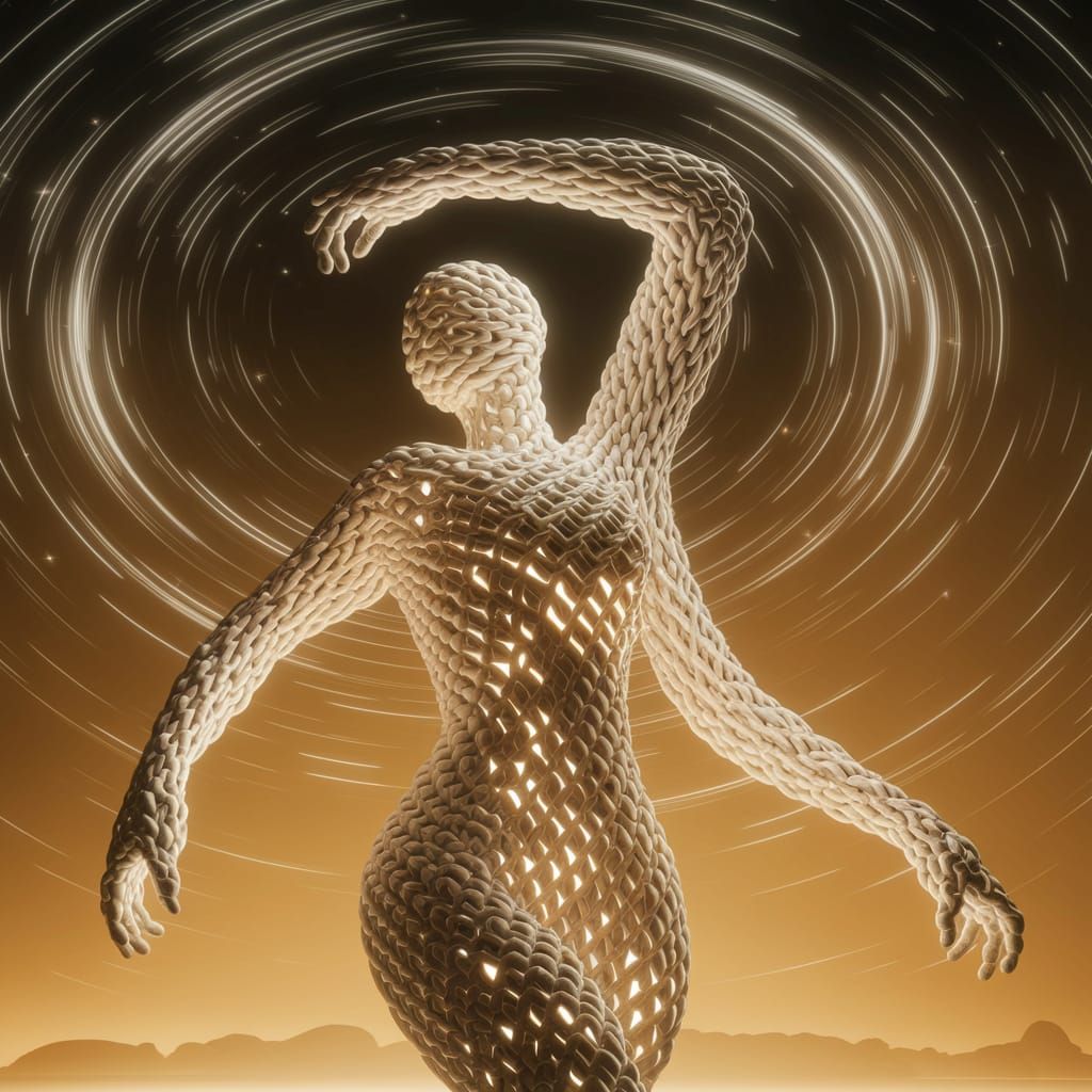 Ethereal Rope Figure in Starry Ambiance