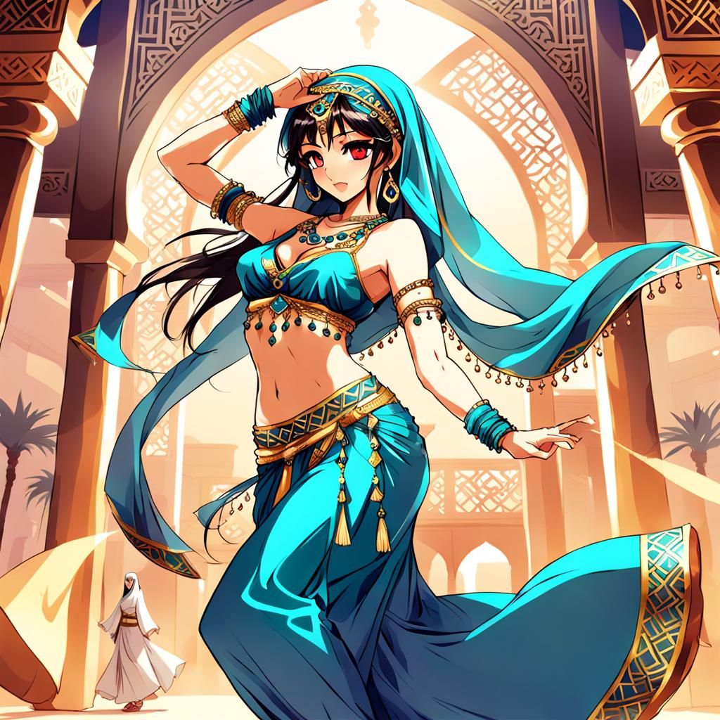 Anime Style Belly Dancer in Arab Clothing