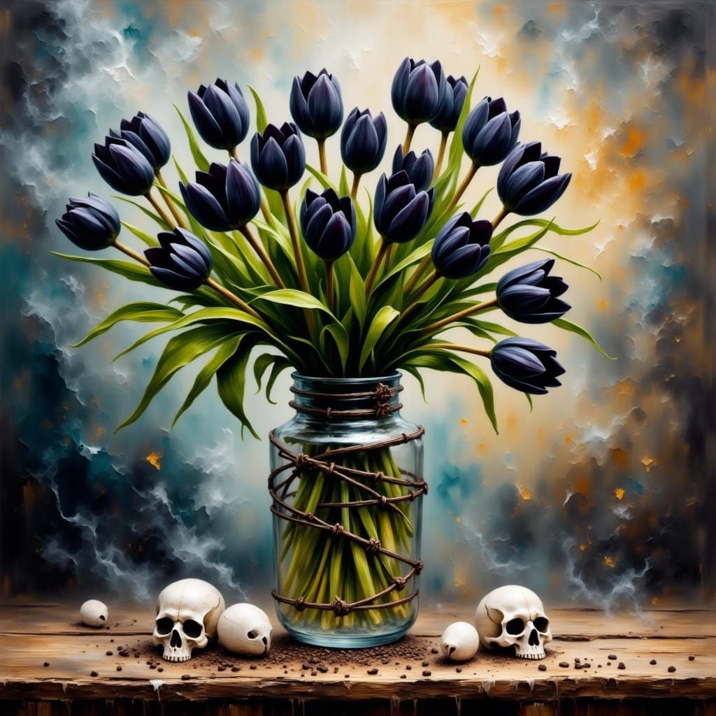 Barbed wire and skulls