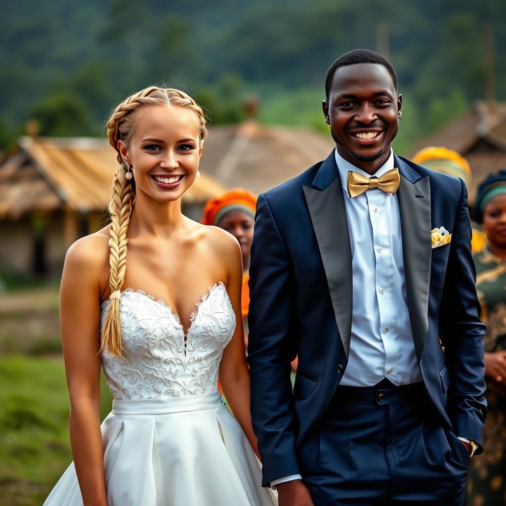Interracial Wedding in Congolese Village: Photorealistic Ima...