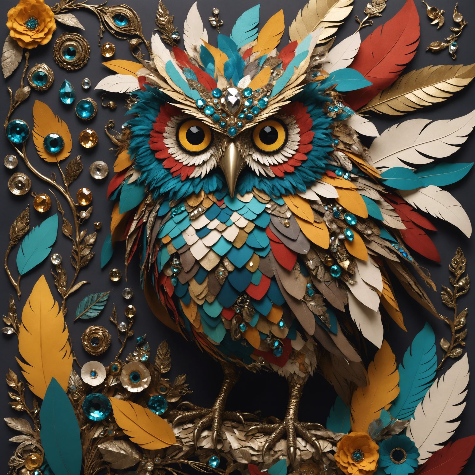 Textured Collage of Mythical Creatures in Relief