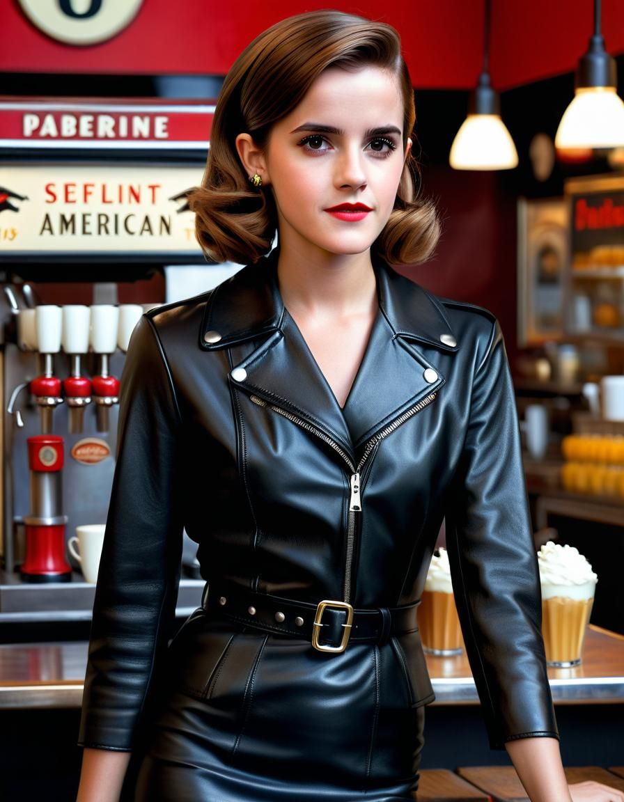Hyperrealistic 60s Pin-Up in Leather Dress