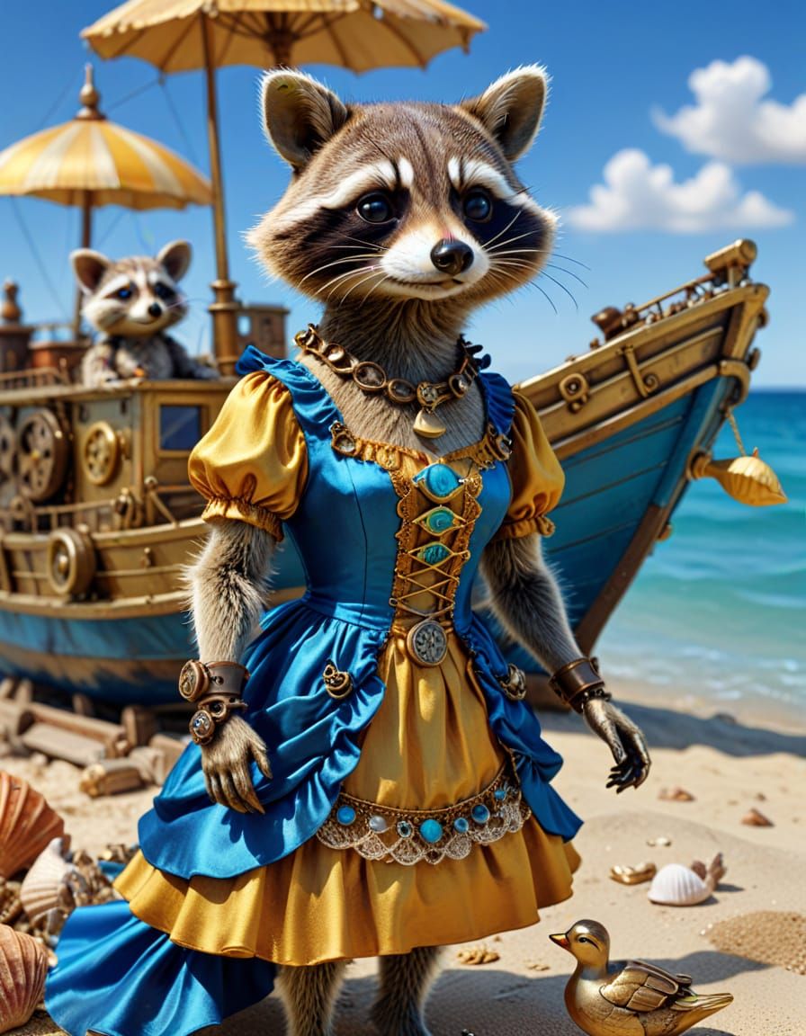 Steampunk Raccoon Vacation in 3D Photography