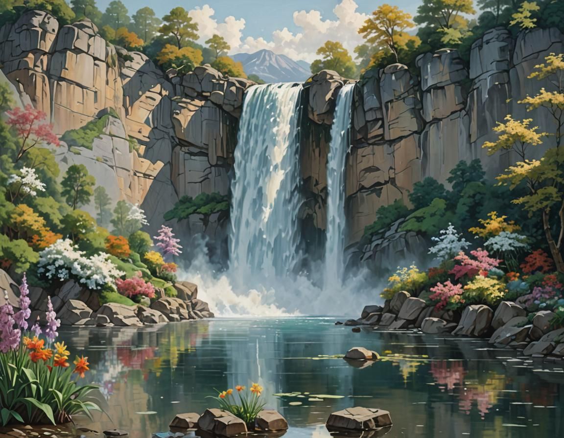 Vibrant Waterfall Landscape as Splash Art