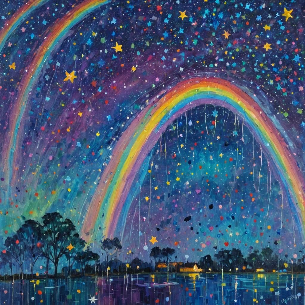 Impressionistic Rain and Rainbows Under Stars