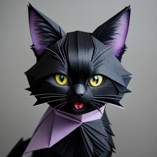 Adorable Jiji Black Cat in Bakery, Origami Style