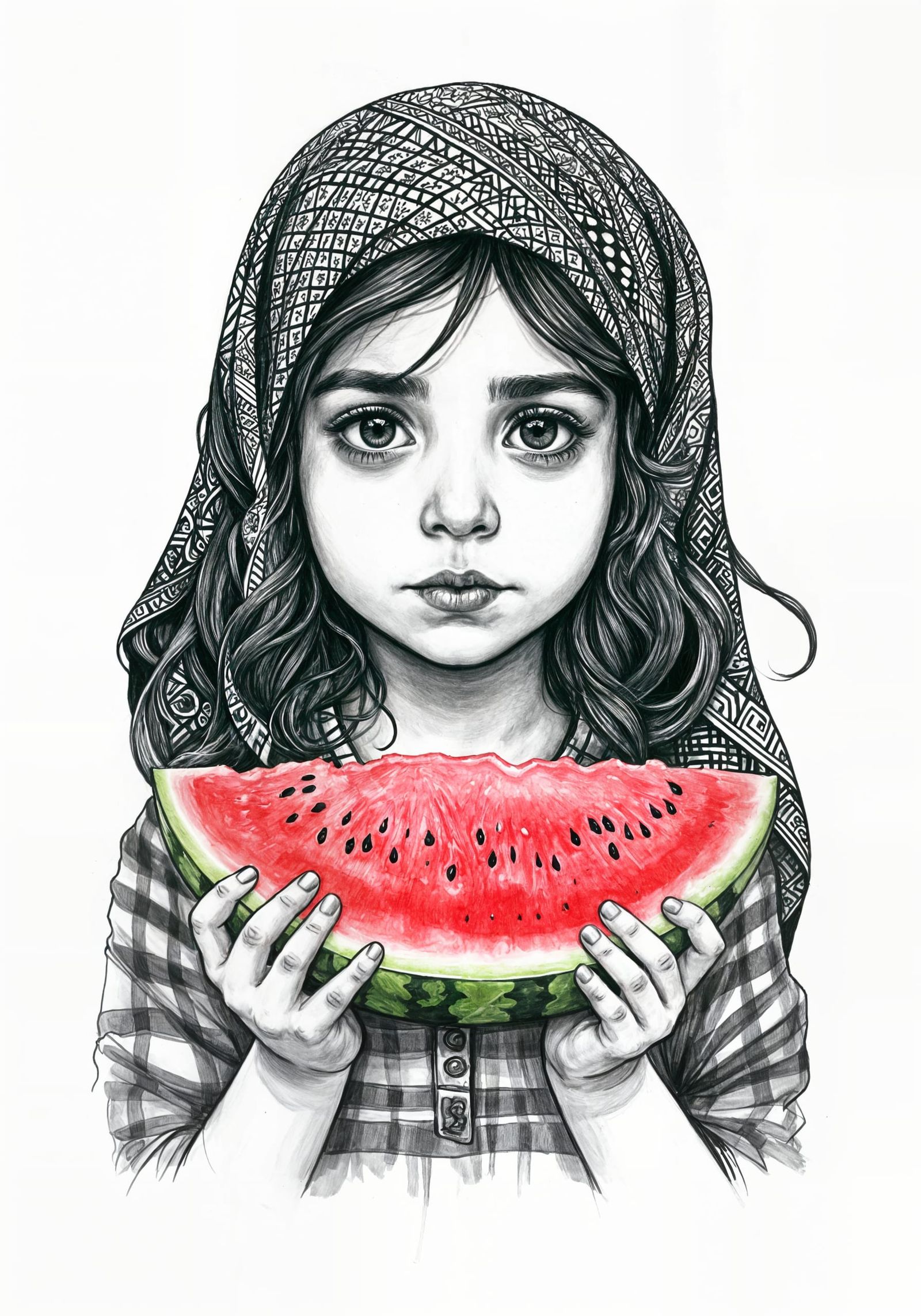 Girl with Watermelon Slice: Palestinian Drawing
