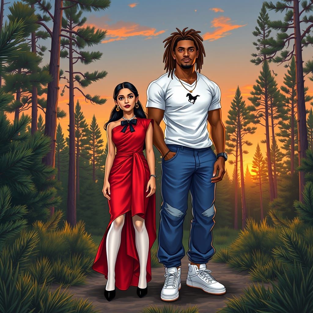 Indian Woman and Football Player in Comic Book Style