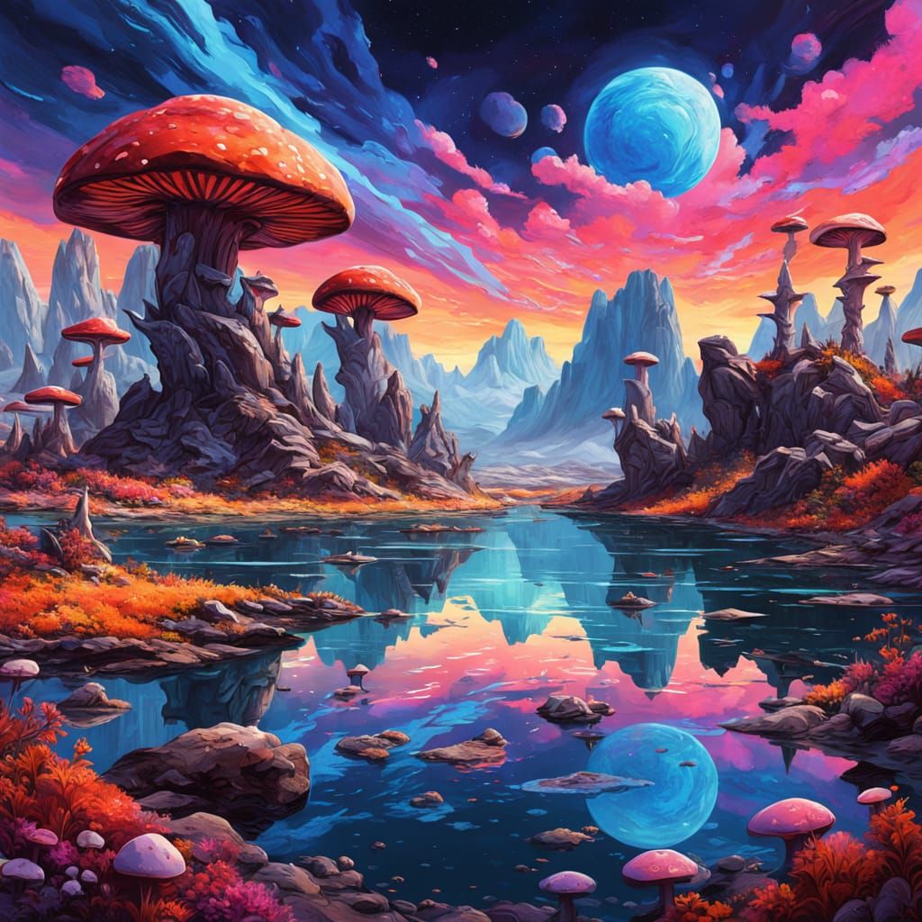 Surreal Alien Planet Landscape with Floating Rocks