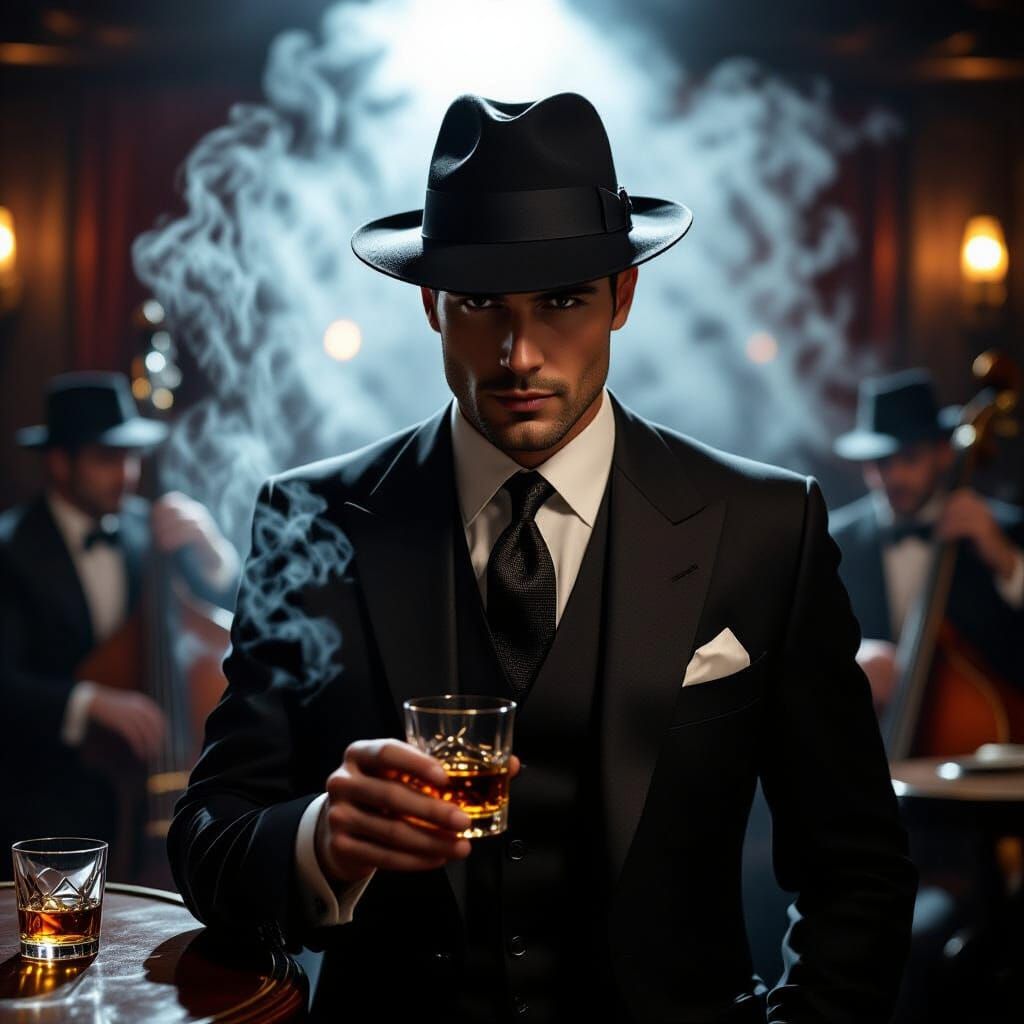 Smoky Jazz Club Scene in Film Noir Style